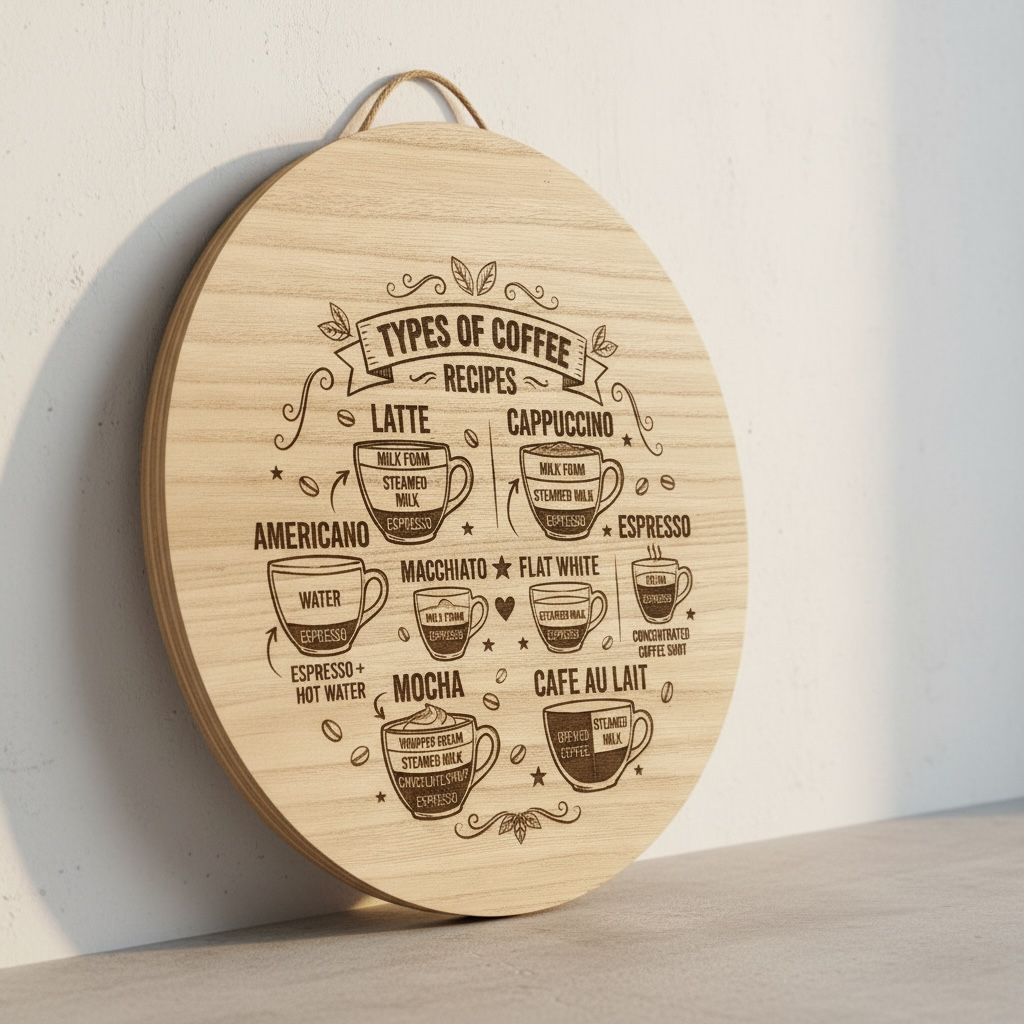 Coffee Guide Round Wooden Wall Hanger