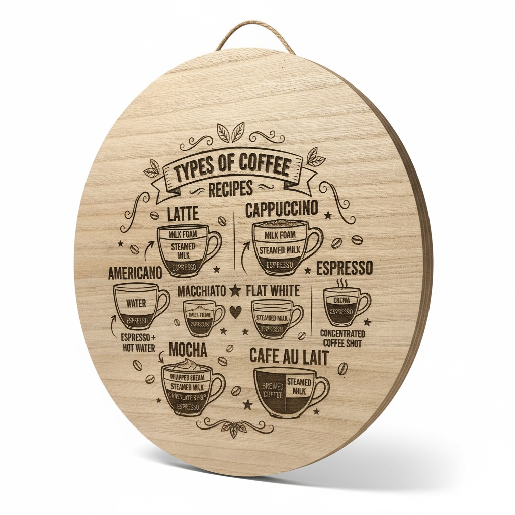 Coffee Guide Round Wooden Wall Hanger